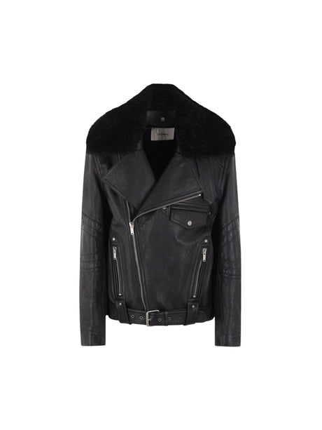 Vintage Leather Shearling Biker Jacket-SAINT LAURENT-JOHN JULIA