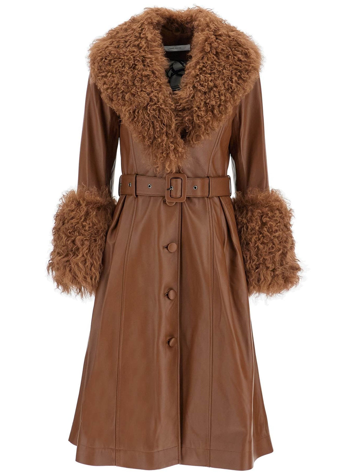 Long Foxy Leather And Shearling Coat