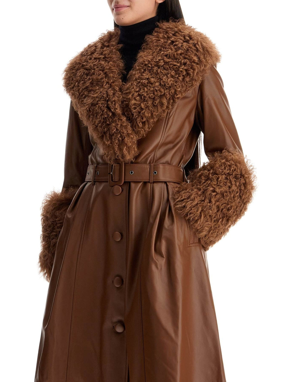 Long Foxy Leather And Shearling Coat