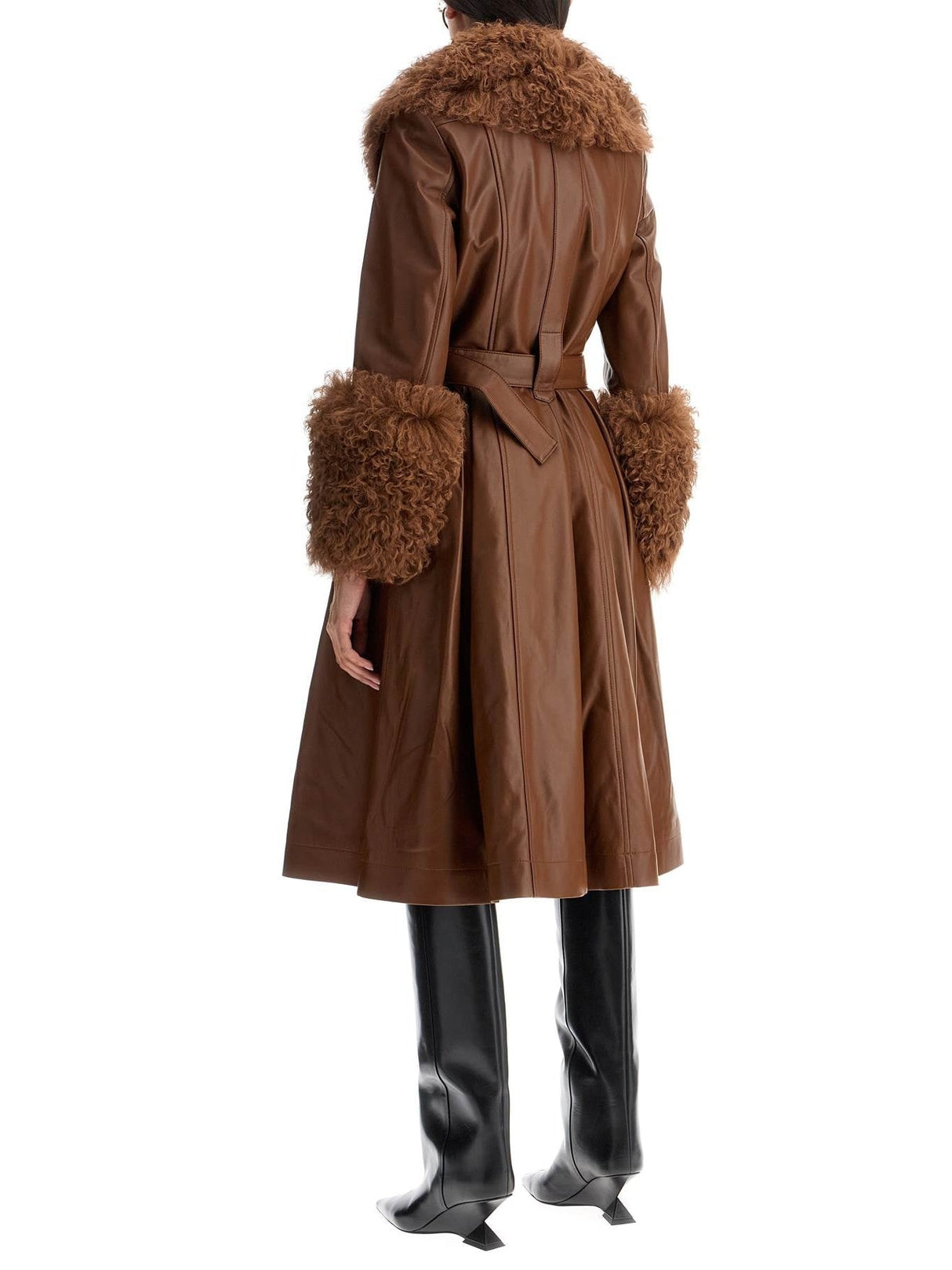 Long Foxy Leather And Shearling Coat