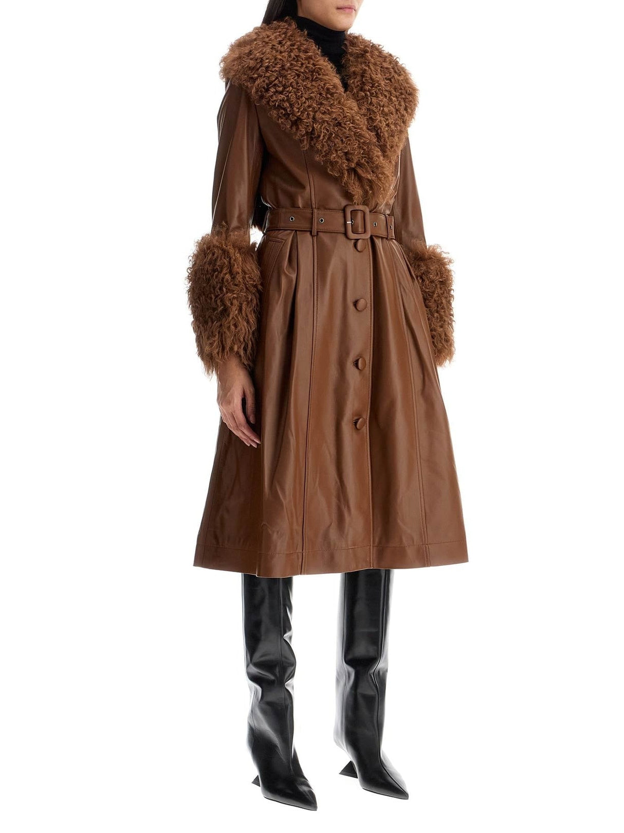 Long Foxy Leather And Shearling Coat