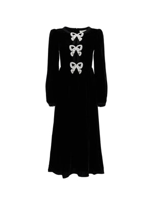 Camille Velvet Maxi Dress With Bows