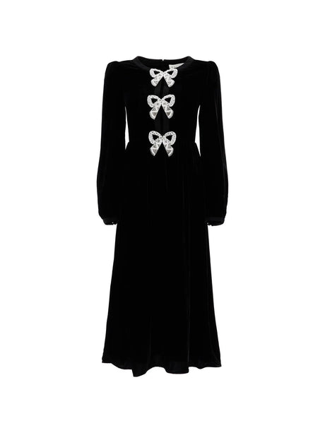 Camille Velvet Maxi Dress With Bows