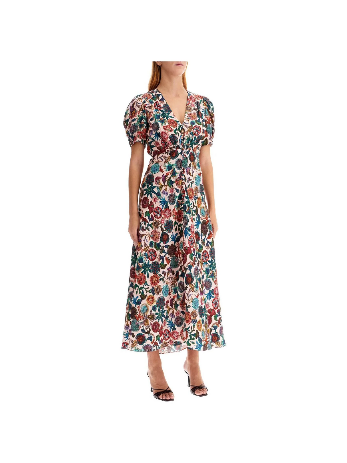 Lea Long Dress In Printed Silk