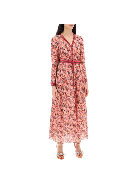 Pink Lea Button-Front Silk Crepe de Chine Long Dress SALONI JOHN JULIA.