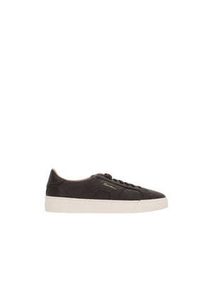 Double Buckle Grainy Leather Sneakers-SANTONI-JOHN JULIA