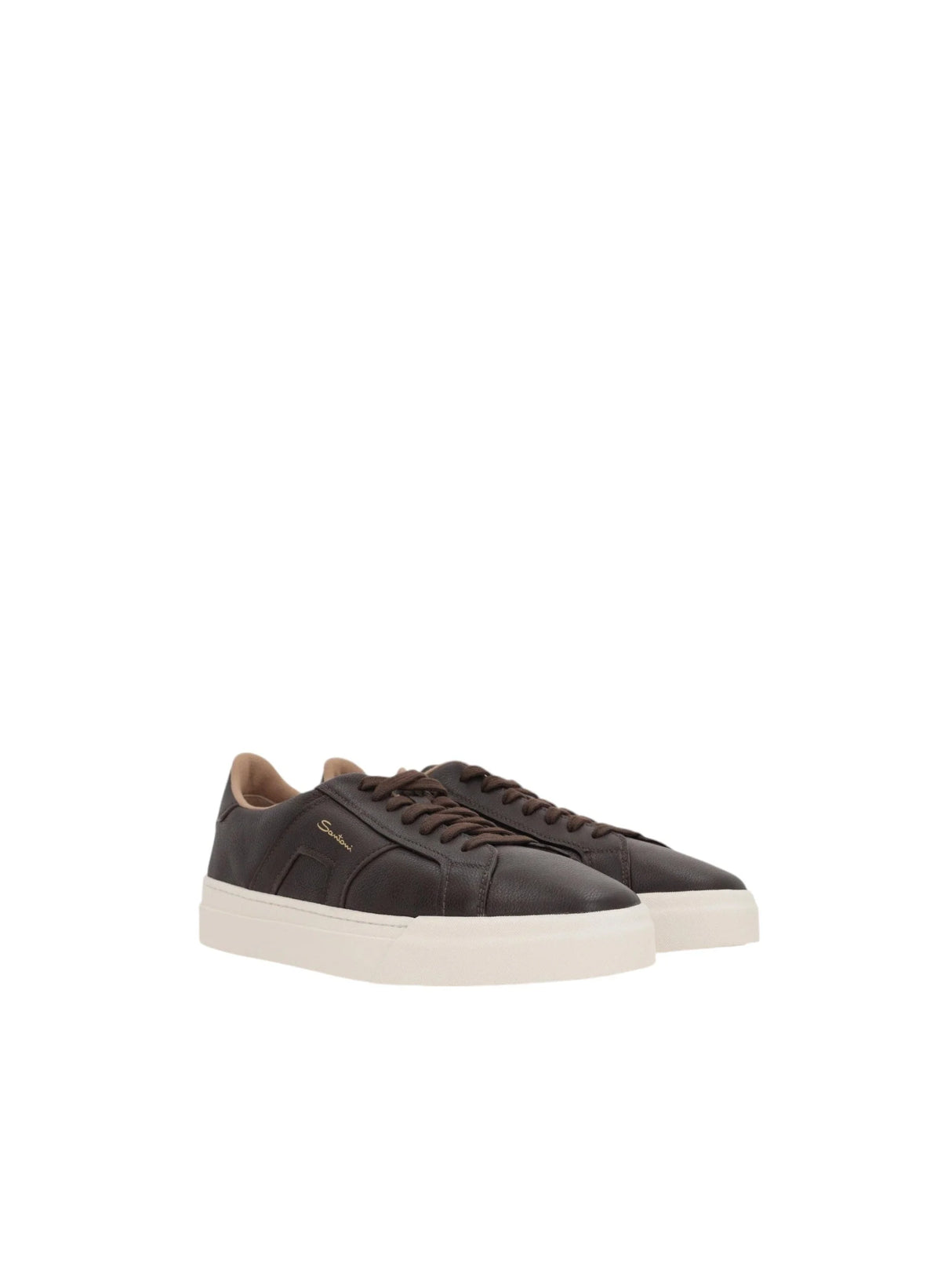 Double Buckle Grainy Leather Sneakers-SANTONI-JOHN JULIA