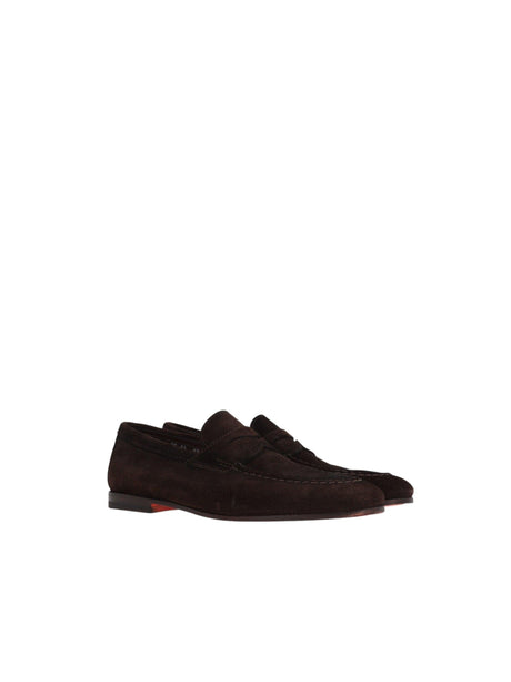 SANTONI-Vintage-effect Suede Loafers-JOHN JULIA