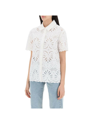 SELF-PORTRAIT-Cotton Embroidery Button-Down Top-JOHN JULIA