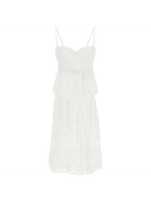 Cotton Tiered Lace Midi Dress.