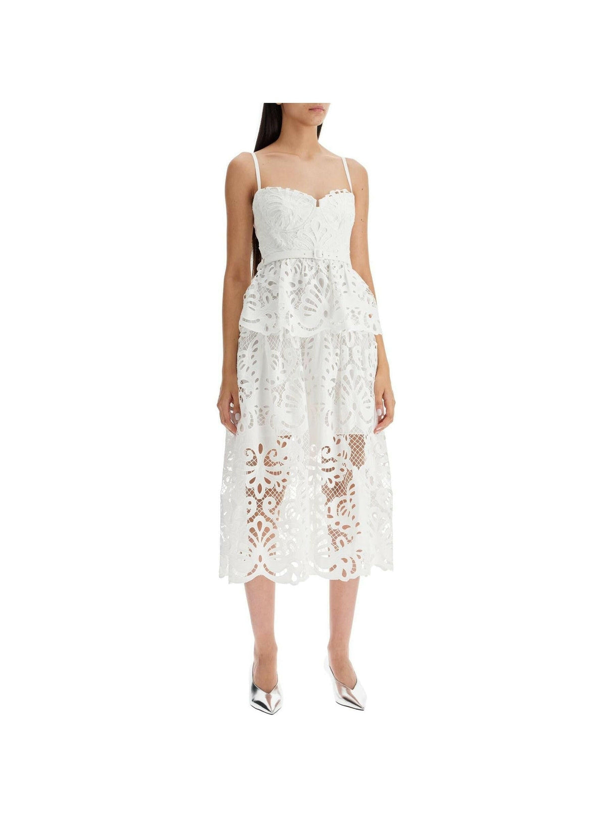 Cotton Tiered Lace Midi Dress.