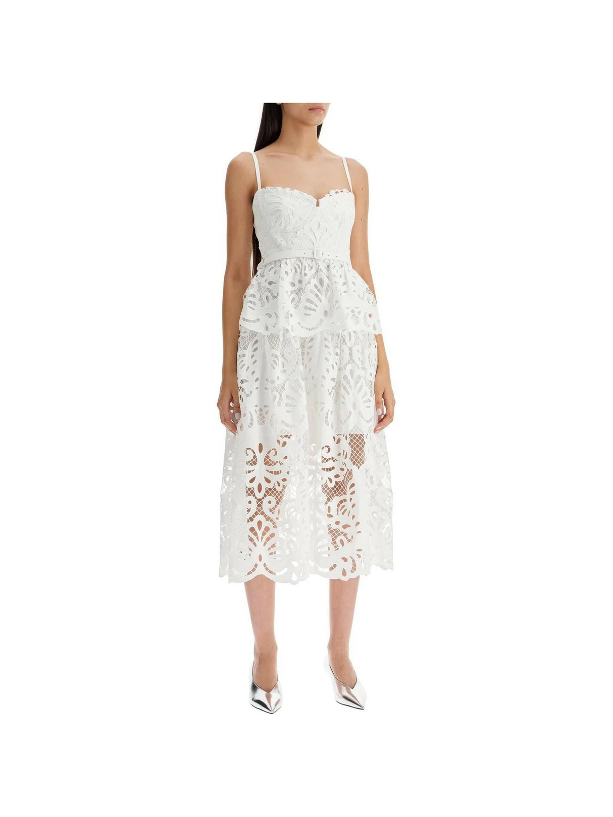 Cotton Tiered Lace Midi Dress.