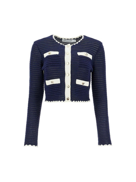 SELF-PORTRAIT-Crotchet Contrast Trim Cardigan-JOHN JULIA