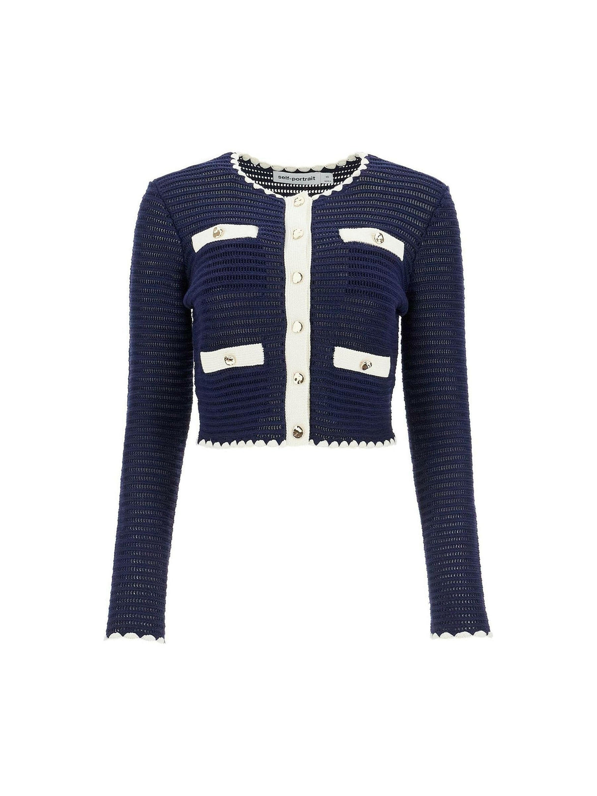 SELF-PORTRAIT-Crotchet Contrast Trim Cardigan-JOHN JULIA