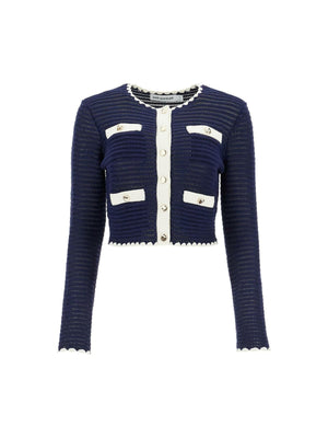 SELF-PORTRAIT-Crotchet Contrast Trim Cardigan-JOHN JULIA