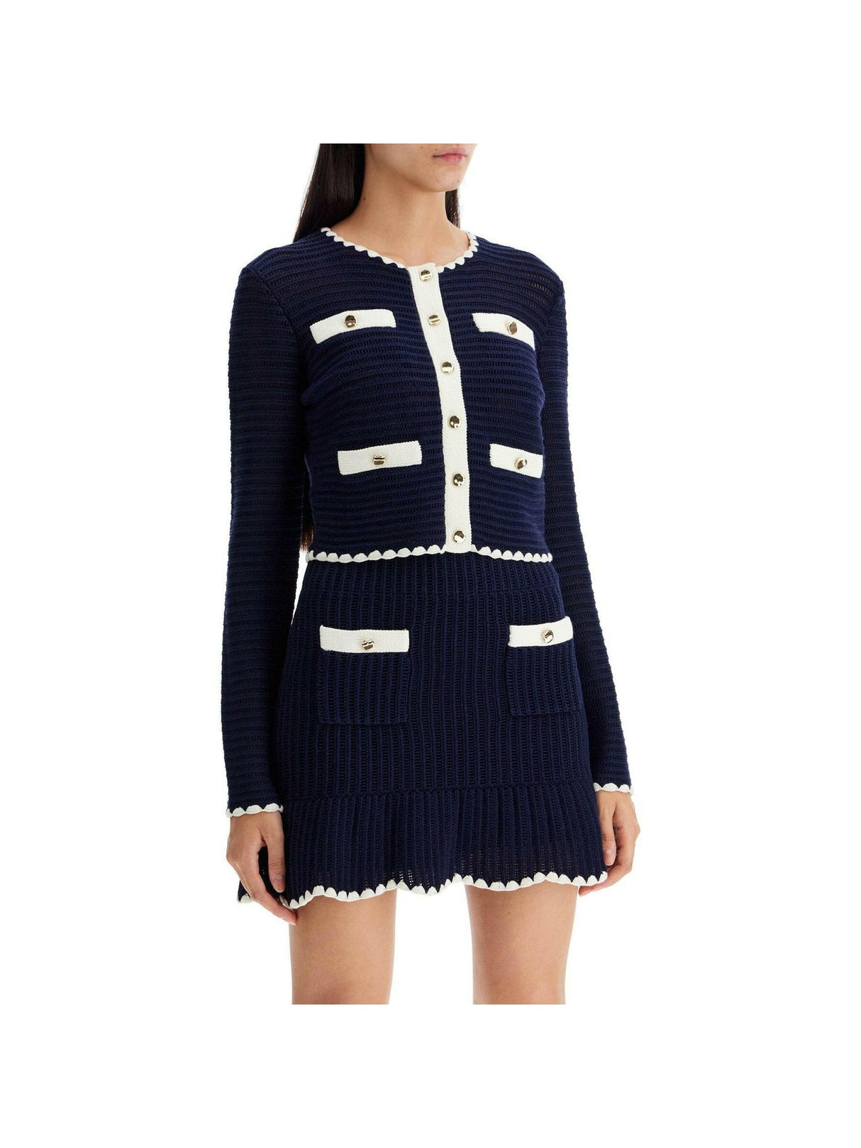 SELF-PORTRAIT-Crotchet Contrast Trim Cardigan-JOHN JULIA