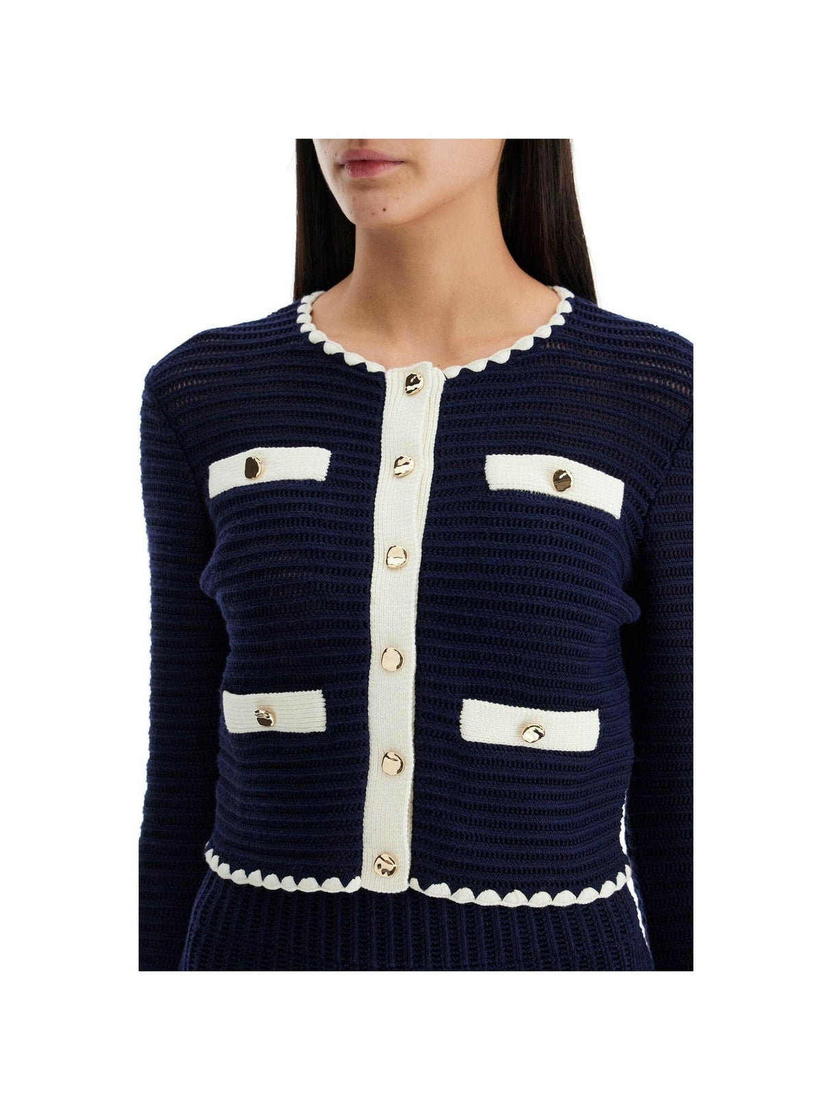 SELF-PORTRAIT-Crotchet Contrast Trim Cardigan-JOHN JULIA