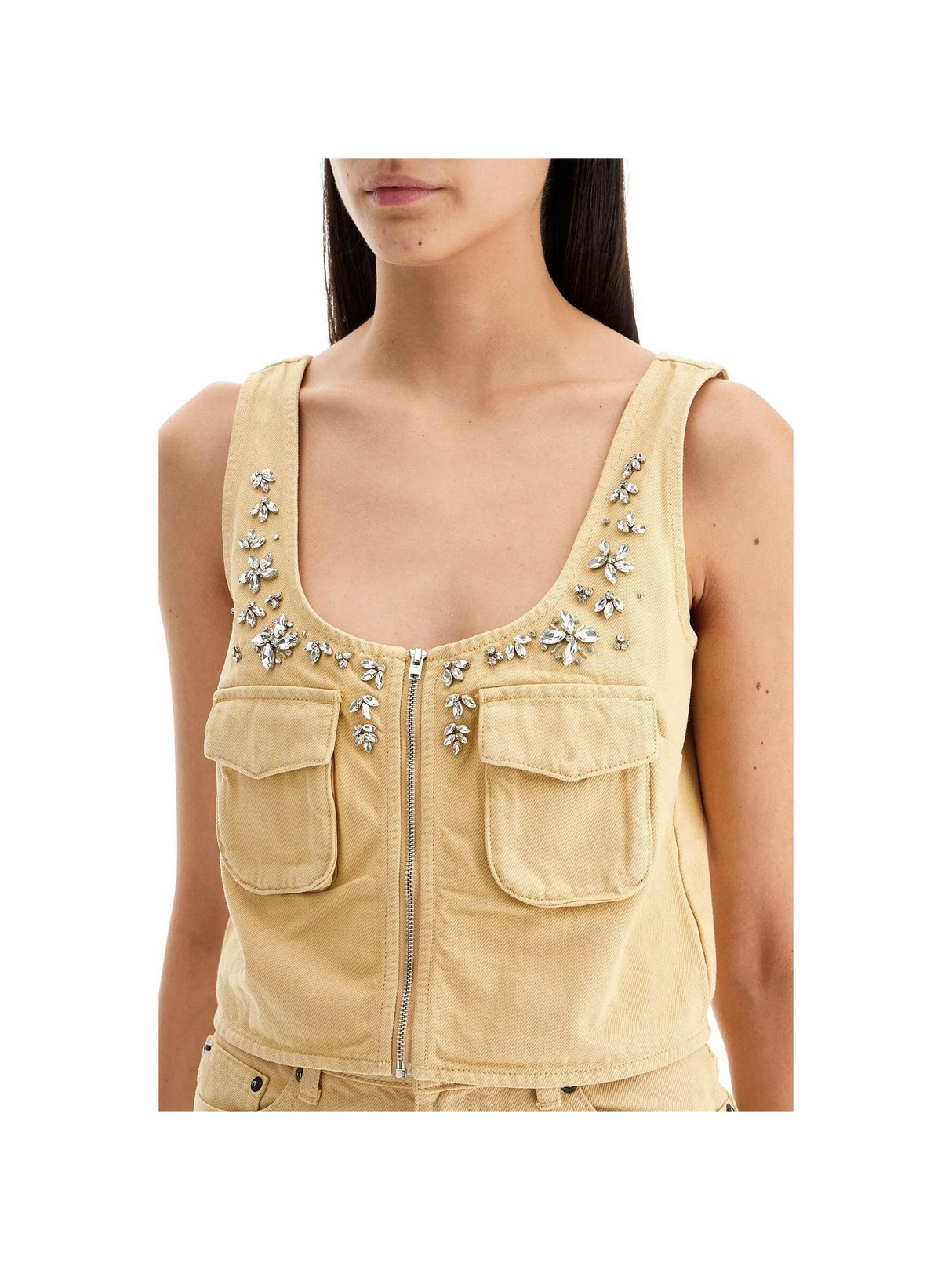 Crystal Embellished Cargo Top.