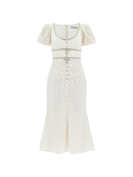 "Floral Lace Midi Dress With Crystal Embell.