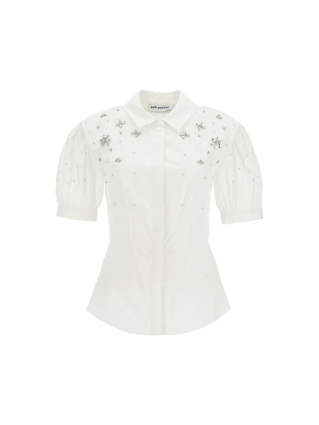 Crystal Embellished Puff Sleeve Cotton Shirt.