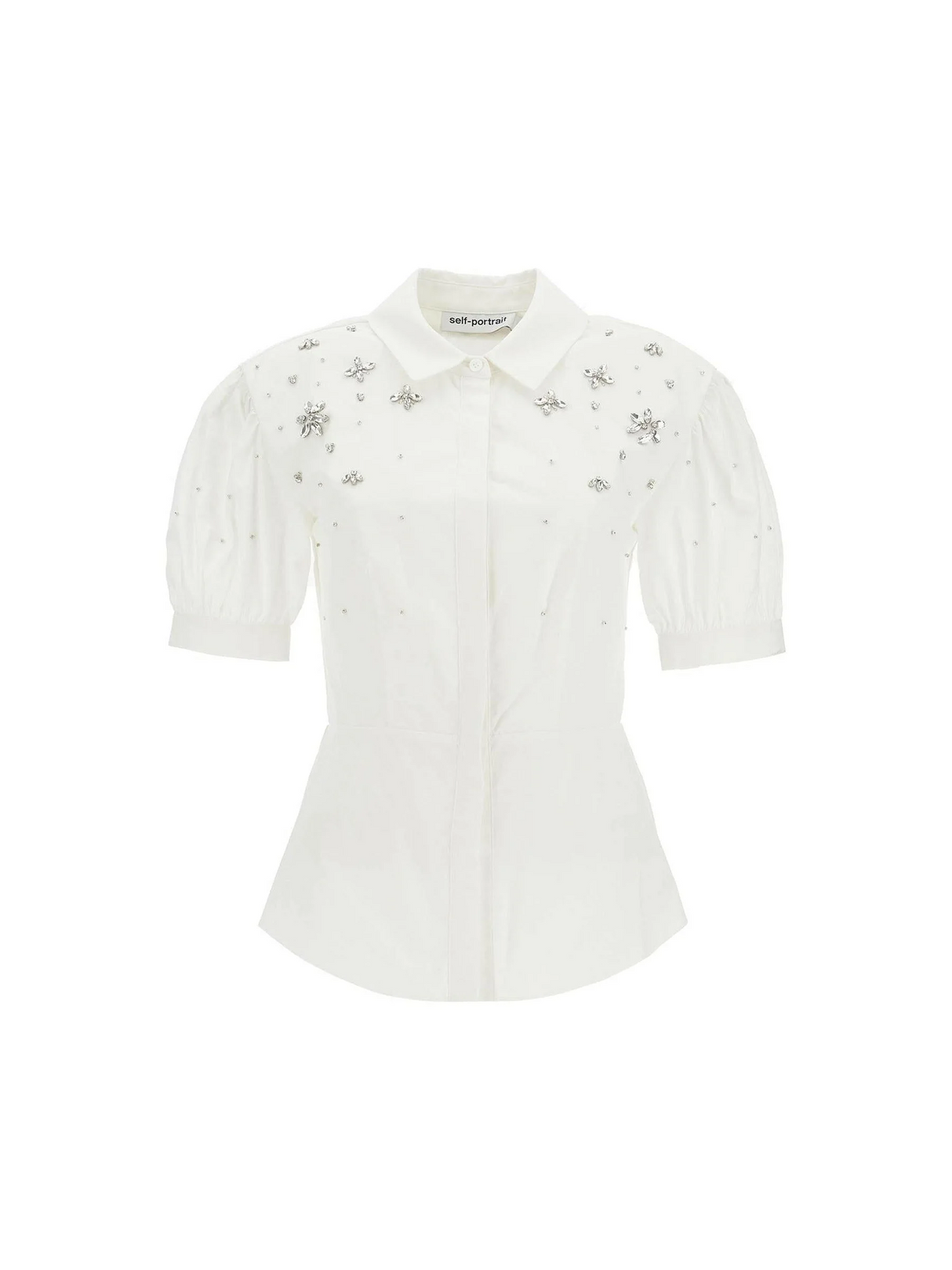 Crystal Embellished Puff Sleeve Cotton Shirt.