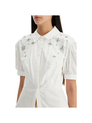 Crystal Embellished Puff Sleeve Cotton Shirt.