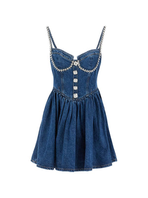 Mini Denim Dress With Crystal Trimmings