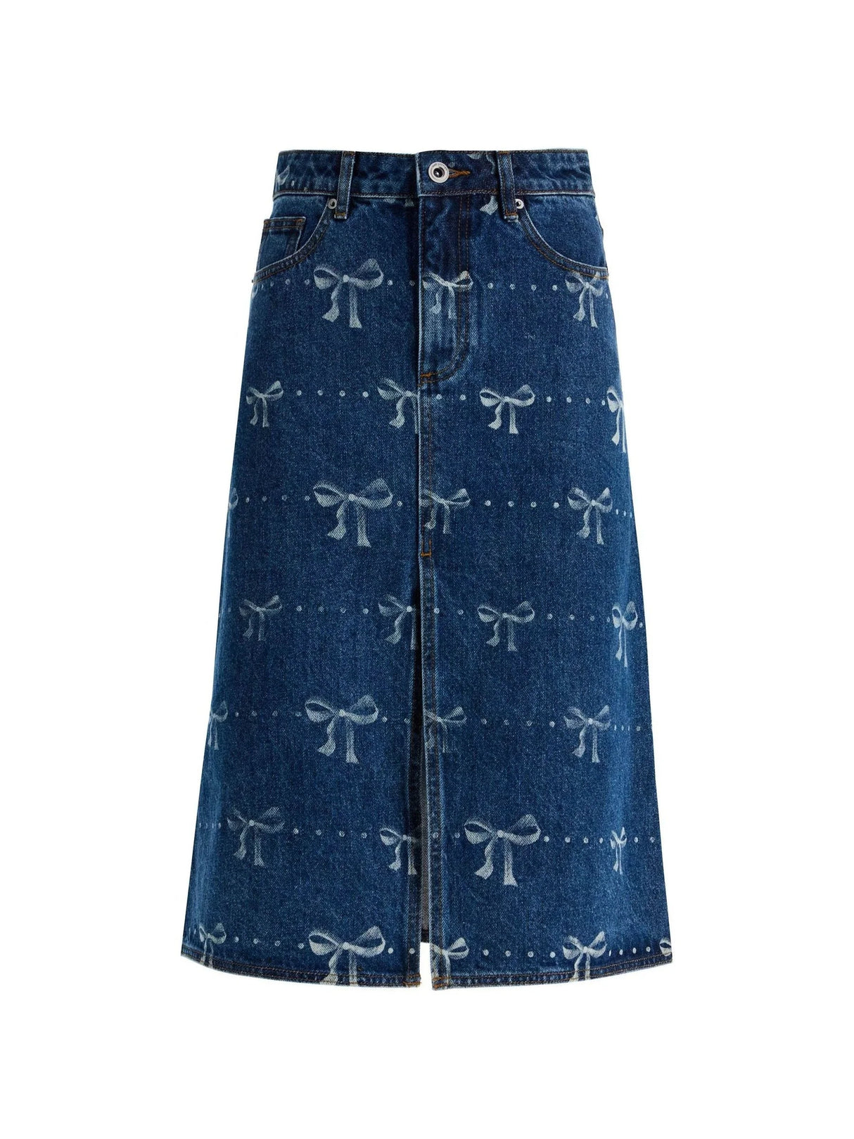 Denim Skirt With Bow Print