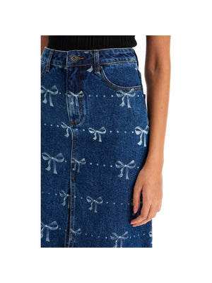 Denim Skirt With Bow Print