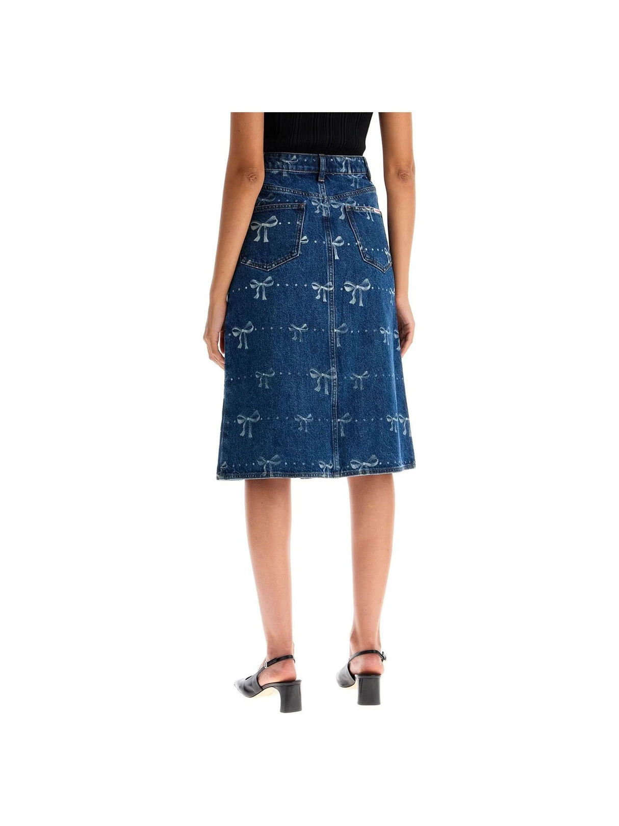 Denim Skirt With Bow Print