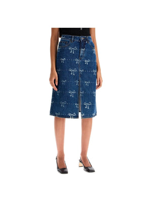 Denim Skirt With Bow Print