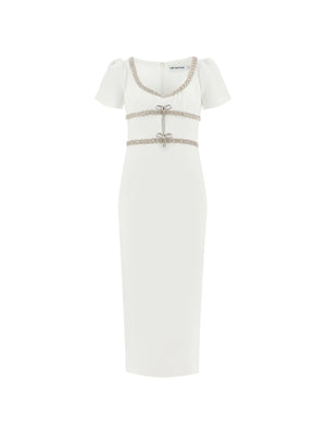 SELF-PORTRAIT-Diamanté Bow Crepe Midi Dress-JOHN JULIA