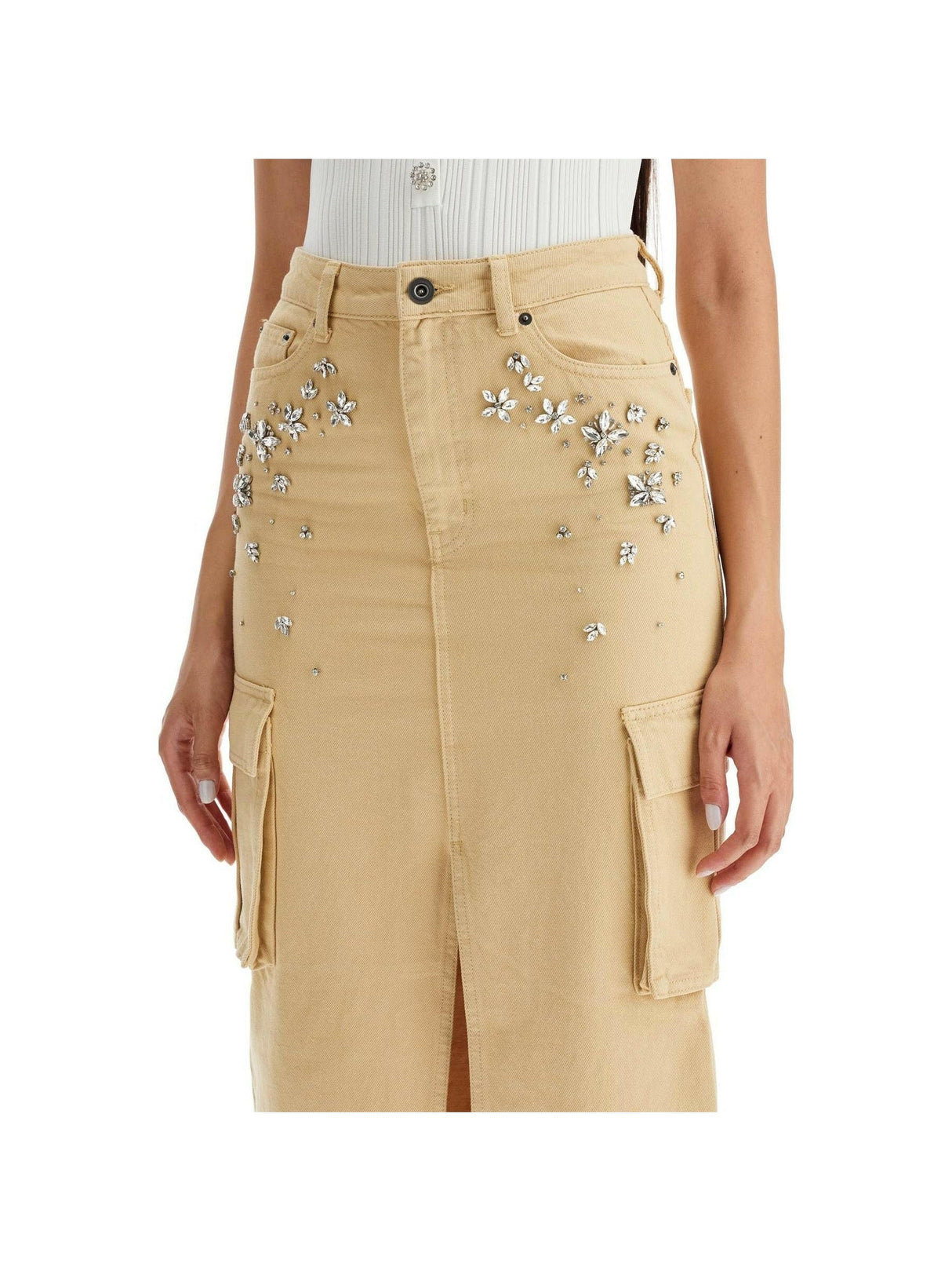 Embellished Denim Cargo Skirt.