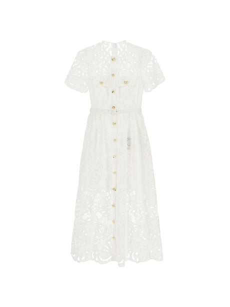 Floral Cotton Lace Buttoned Midi Dress.