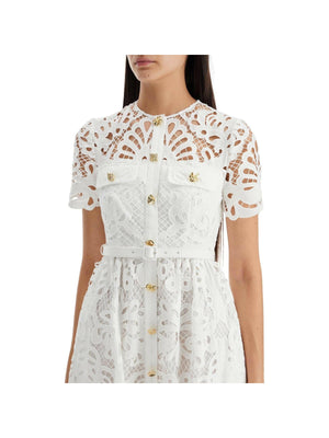 Floral Cotton Lace Buttoned Midi Dress.