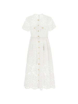 Floral Cotton Lace Buttoned Midi Dress.