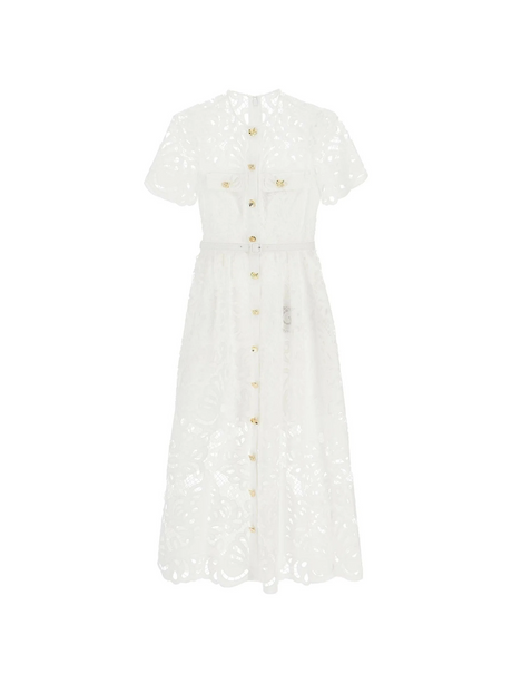 Floral Cotton Lace Buttoned Midi Dress-SELF-PORTRAIT-JOHN JULIA