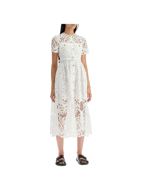 Floral Cotton Lace Buttoned Midi Dress-SELF-PORTRAIT-JOHN JULIA