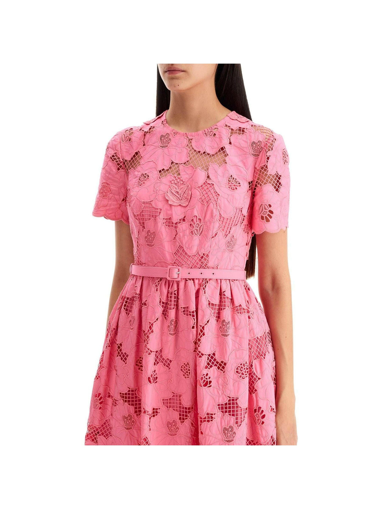 SELF-PORTRAIT-Floral Cotton Lace Midi Dress-JOHN JULIA