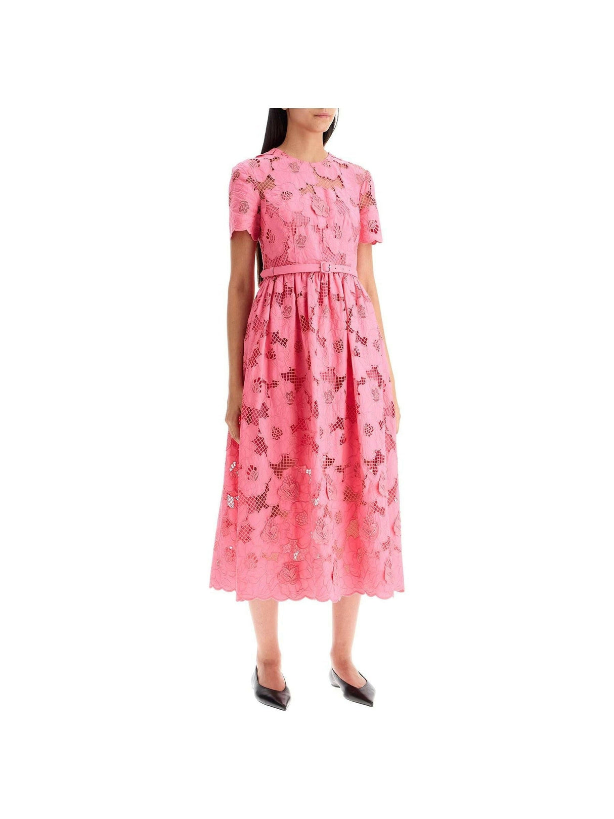 SELF-PORTRAIT-Floral Cotton Lace Midi Dress-JOHN JULIA