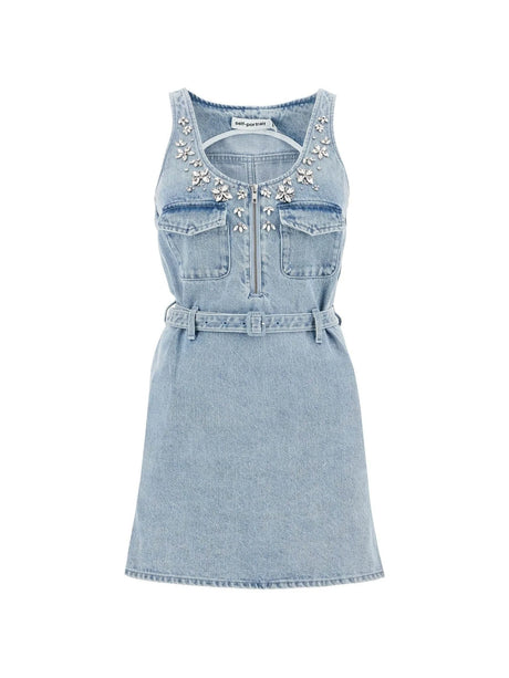 SELF-PORTRAIT-Floral Crystal Embellished Denim Dress-JOHN JULIA