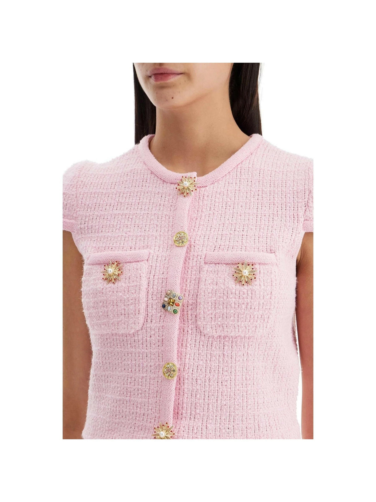 SELF-PORTRAIT-Jewel Button Knit Top-JOHN JULIA