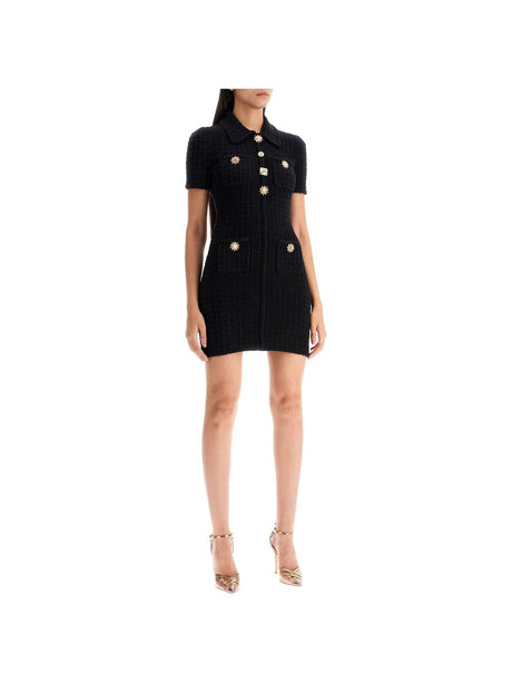 Jewel Buttoned Bouclé Knit Mini Dress