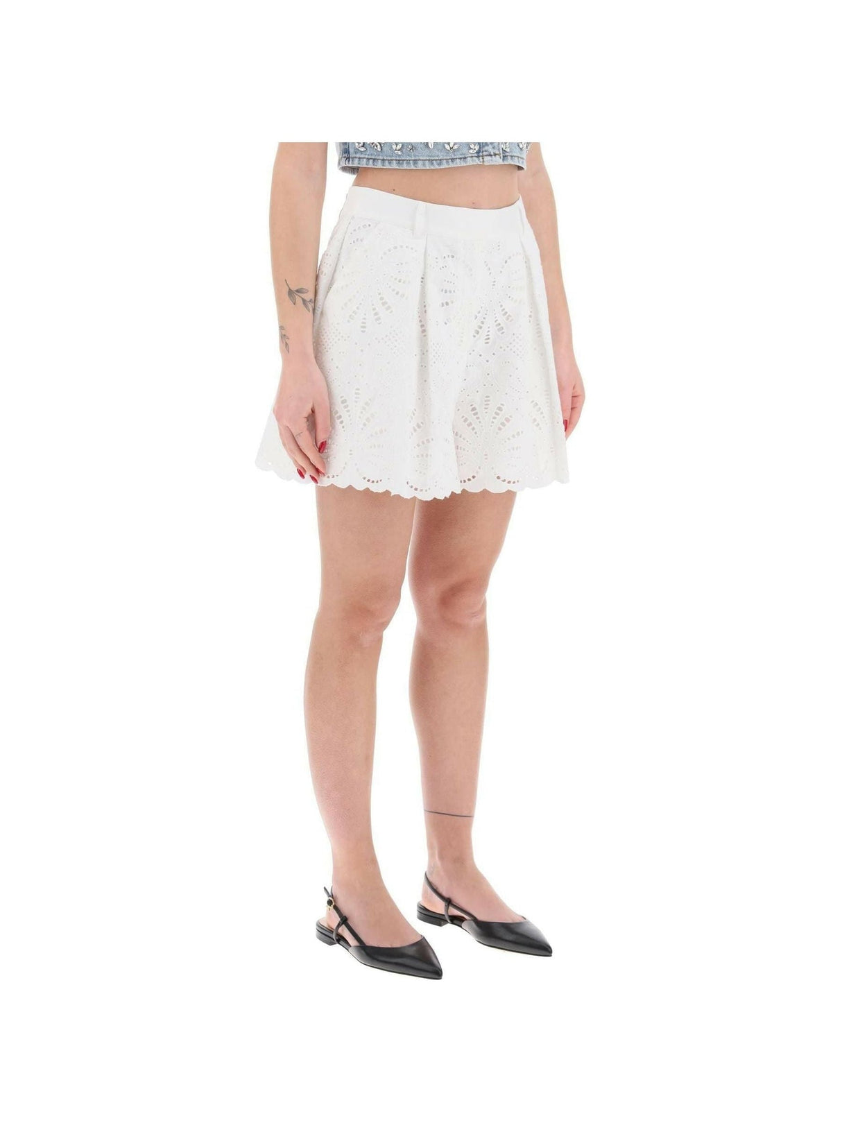 White Lace Cotton Short with scalloped edges SELF PORTRAIT JOHN JULIA.