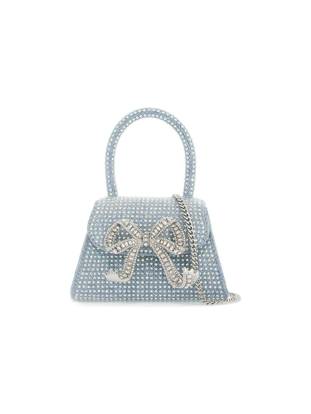 Rhinestone Denim Micro Bow Bag.