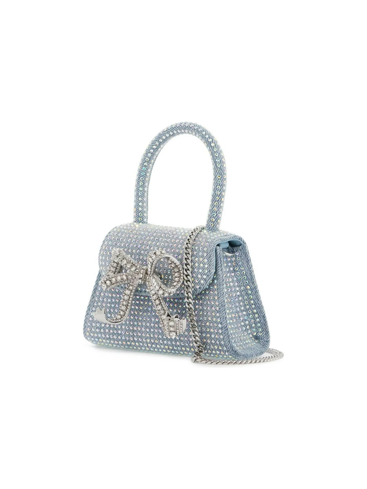 Rhinestone Denim Micro Bow Bag.