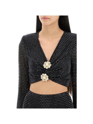 Rhinestone Studded Cropped Top With Diamanté Brooches SELF PORTRAIT JOHN JULIA.