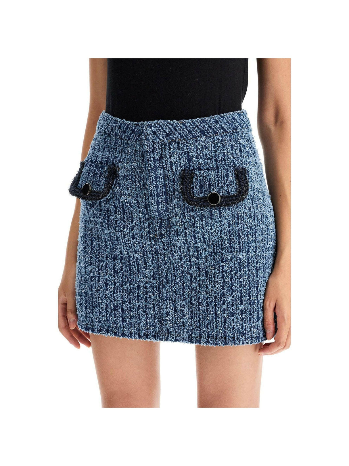 Textured Denim Mini Skirt.