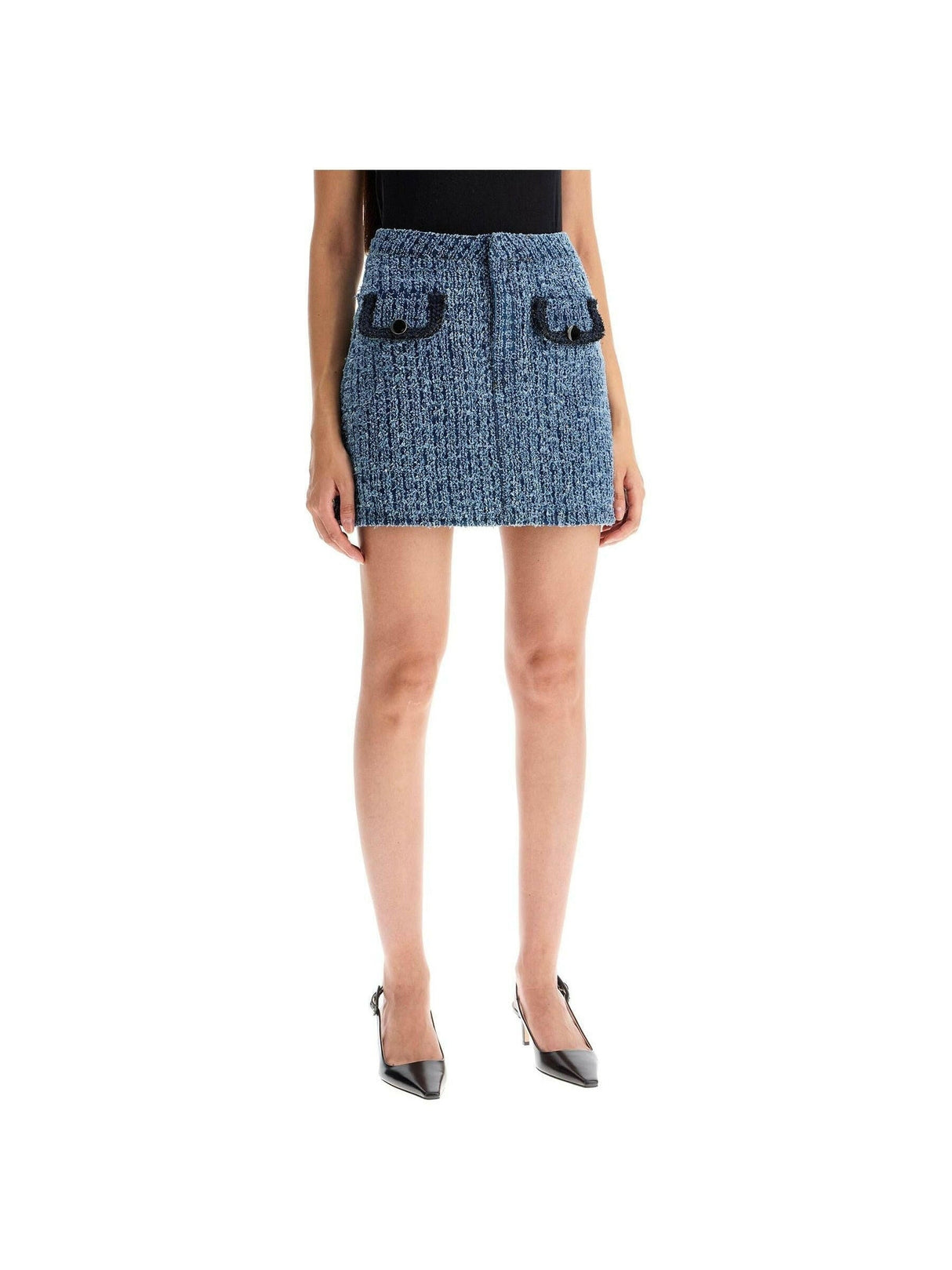 Textured Denim Mini Skirt.