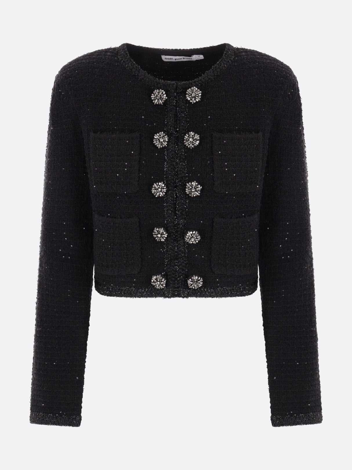 Textured Knit Cropped Jacket-SELF-PORTRAIT-JOHN JULIA